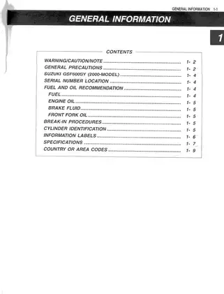 SUZUKI GSF600S/GSF600 Motorcycle Service Manual (2000 Model) Preview image 5