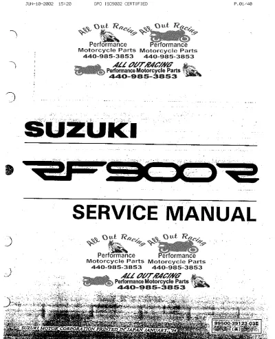1994–1997 RF900R, RF900RR, RF900RS, RF900RT, RF900RV Service Manual (P/N 99500-39123-03E) – preview page 1