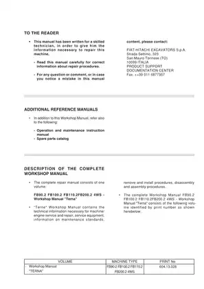 Fiat Hitachi FB90.2/F100.2/F110.2/F200.2 4WS Workshop Manual (2000 Edition) Preview image 2