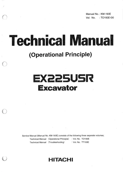 Preview: 1988 Hitachi EX225USR & EX225USR-LC Excavator Service Manual (P/N KM-193E)