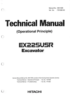 Hitachi EX 225USR hydraulic excavator technical manual Preview image 1