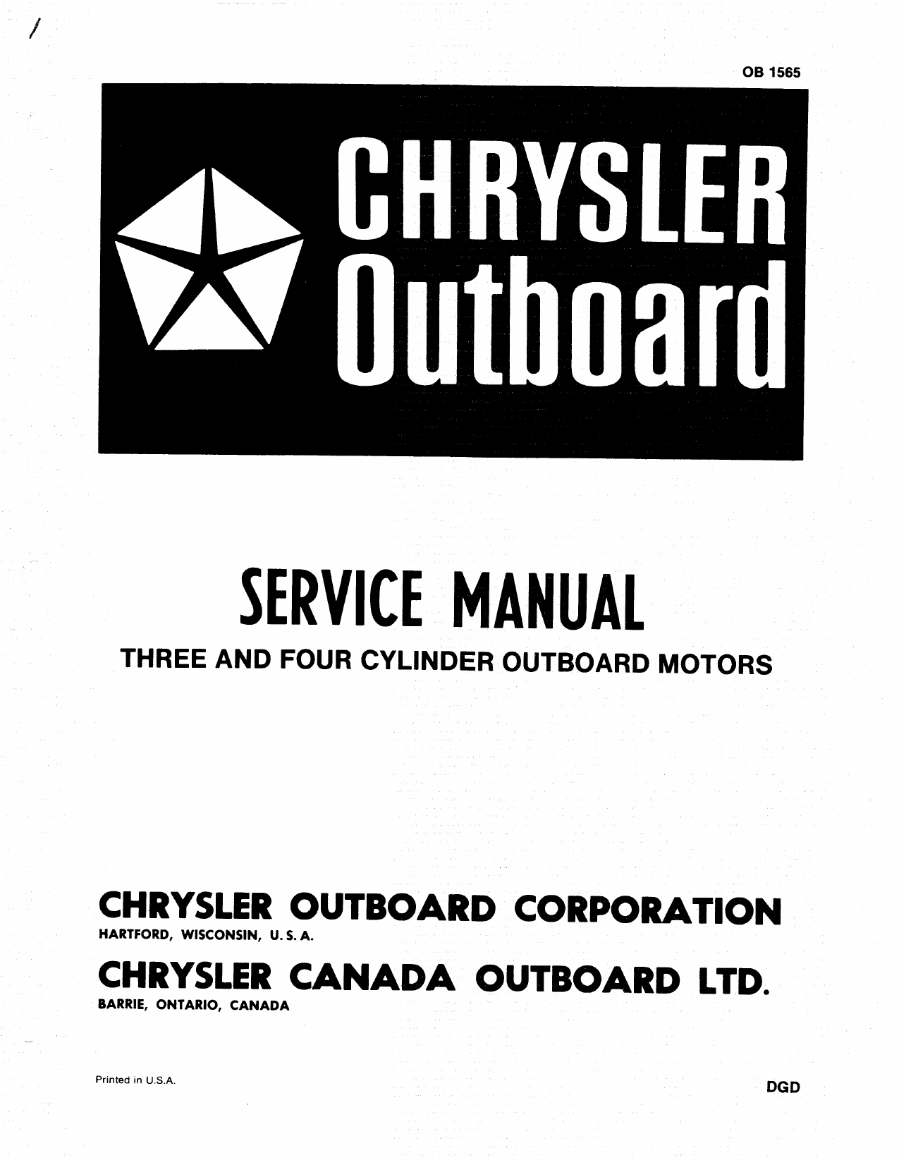 1969-1973 Chrysler 70 hp, 75 hp, 80 hp, 90 hp, 105 hp, 115 hp, 120 hp, 130 hp, 135 hp, 150 hp outboard motor service manual Preview image 1