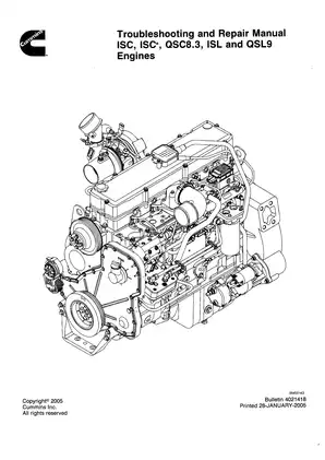 Cummins ISC ISCe QSC8.3 ISL QSL9 engine troubleshooting and repair manual Preview image 1