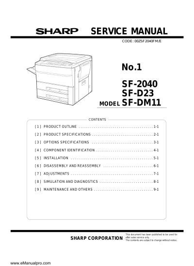 Sharp SF-2040 / SF-D23 / SF-DM11 Copier Service Manual (P/N 00ZSF2040FM/E)