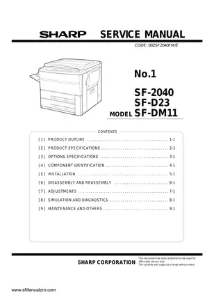 Sharp SF 2040/SF -D23/SF-DM11 copier service manual Preview image 1