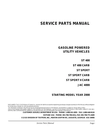 2008-2013 E-Z-GO ST 400 Sport Gas Utility Vehicle service parts manual Preview image 3