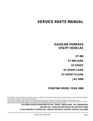 E-Z-GO Utility Vehicle Service Parts Manual (2008 Models) Preview image 3