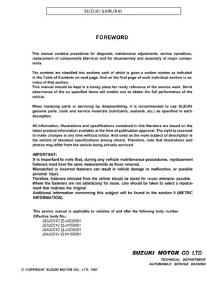 Comprehensive Service Manual for Suzuki Samurai (1987-Present)