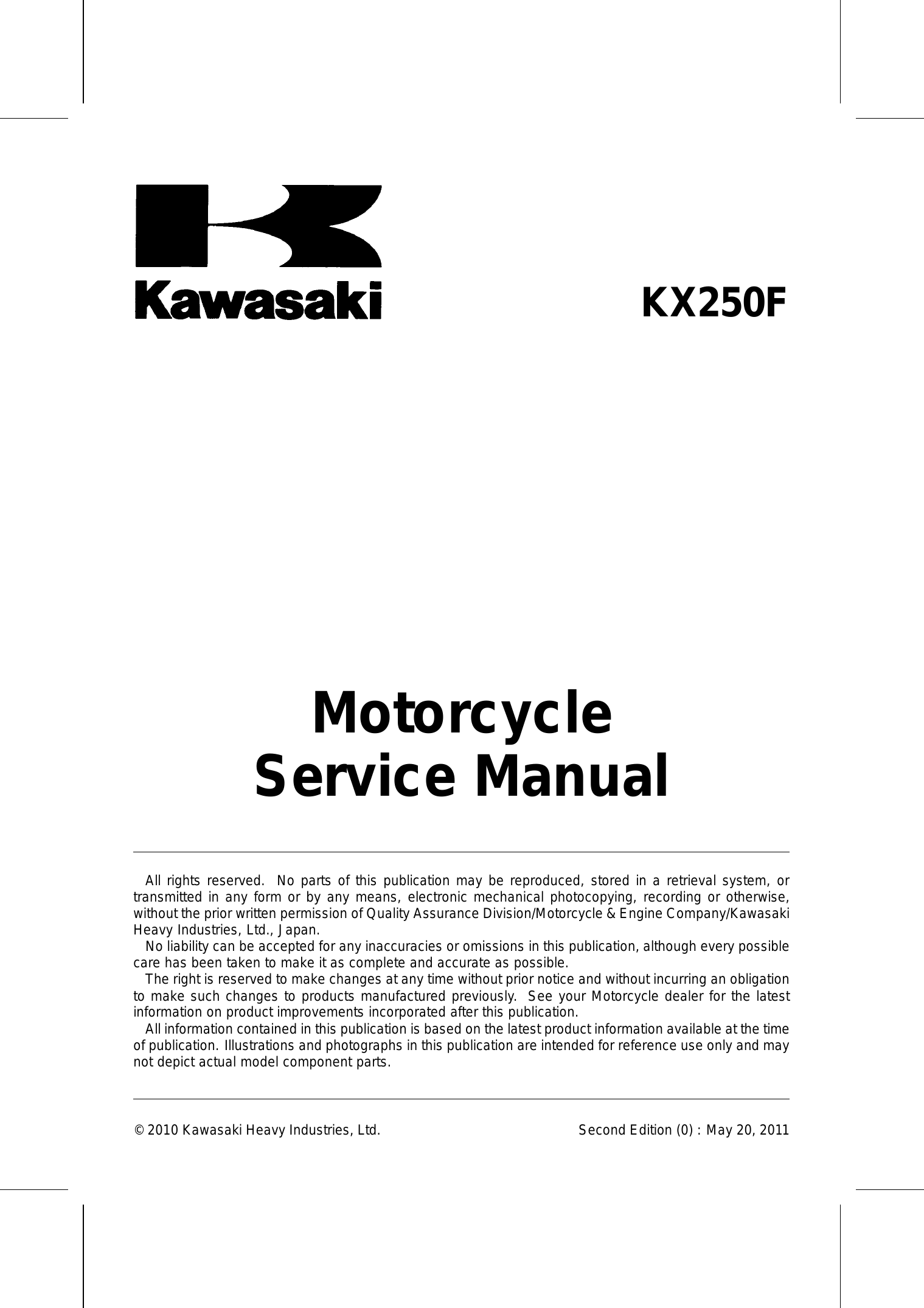 2011-2012 Kawasaki KX250F, KX250YB, KX250YC manual Preview image 5