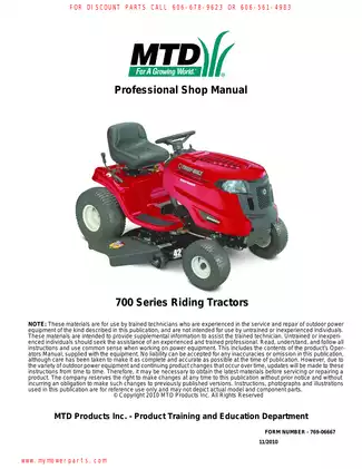 2010-2013 MTD 700 series 42 inch riding mower tractor manual Preview image 1