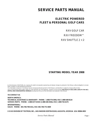 E-Z-GO RXV Electric Golf Car Service Parts Manual (2008) Preview image 3