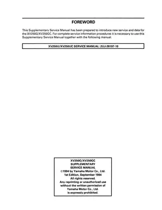 Yamaha XV250G Supplementary Service Manual - Comprehensive Guide to Maintenance and Repair Preview image 3