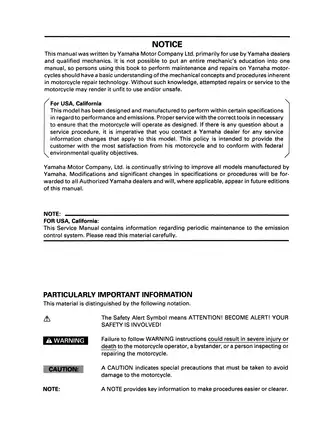 Yamaha XV250G Supplementary Service Manual - Comprehensive Guide to Maintenance and Repair Preview image 4