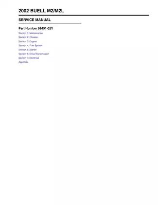 2002 Buell M2/M2L Service Manual - Comprehensive Repair Guide for Your Motorcycle
