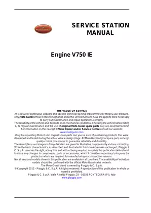 2012-2013 Moto Guzzi V750 IE service station manual Preview image 2