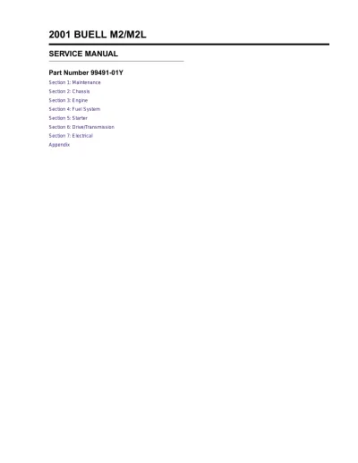 Preview: 2001 Buell M2/M2L Factory Service Manual (P/N 99491-01Y)