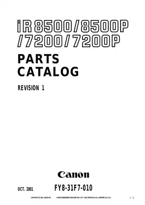Canon iR8500/8500P/7200/7200P Parts Catalog & Service Guide - 2001 Edition
