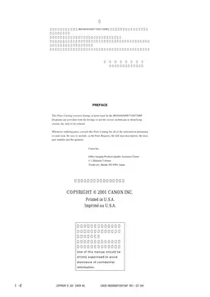 Canon iR8500/8500P/7200/7200P Parts Catalog & Service Guide - 2001 Edition Preview image 2