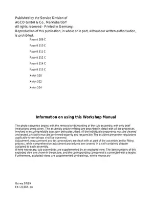 Fendt Favorit 500 & Xylon Series Repair Manual (1999 Edition) Preview image 2