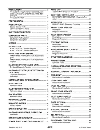 2012-2013 Nissan Versa Sedan Audio, Visual & Navigation System manual Preview image 2