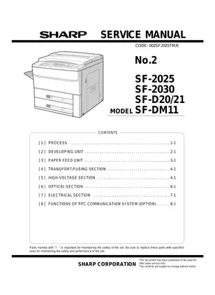 Sharp SF-2030/SF-2530/SF-2540 /N service manual Preview image 1