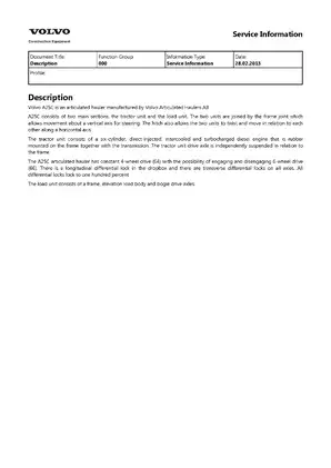 Volvo A25C Articulated Hauler Service Manual - Comprehensive Guide