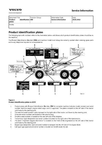 Preview: Volvo A25C Articulated Hauler 2013 OEM Service & Repair Manual