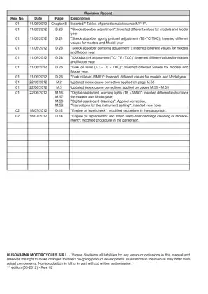 Husqvarna TC 449 / TE 449 / TXC 449 / SMR 449 Workshop Manual (2011/2012 Edition) Preview image 2
