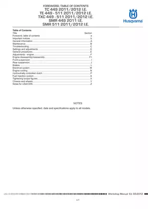 Husqvarna TC 449 / TE 449 / TXC 449 / SMR 449 Workshop Manual (2011/2012 Edition) Preview image 5