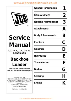 JCB 3CX, JCB 4CX, JCB 214, JCB 215, JCB 217 backhoe loader service manual