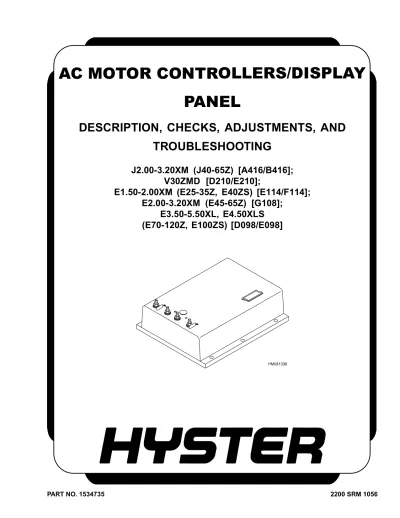 Preview: Hyster G108 E45Z, E50Z, E55Z, E60Z, E65Z Forklift Service Manual (P/N 1534734, 1534735)
