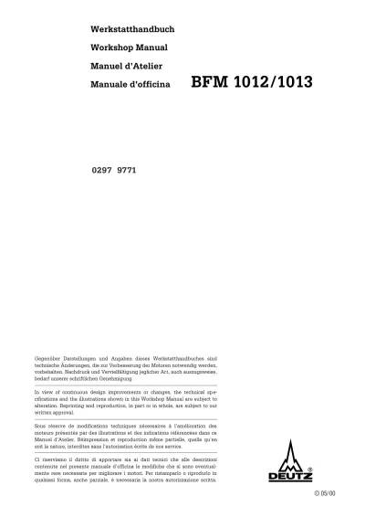 Preview: 2000 Deutz BFM 1012/1013 Diesel Engine Service Manual (P/N 0297 9771)