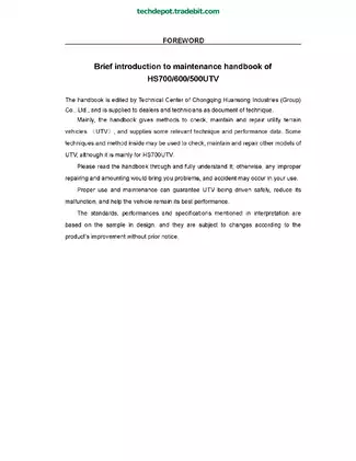 Comprehensive Service Manual for Hisun Rhino UTV Models HS500/600/700 Preview image 2
