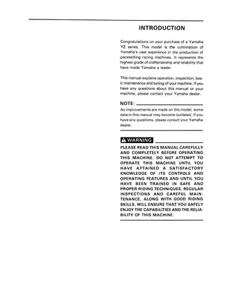Yamaha YZ125 Service Manual - Operation, Maintenance & Troubleshooting Guide