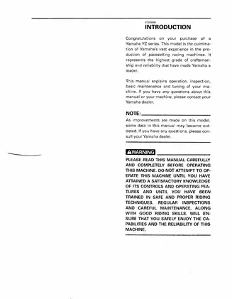 Yamaha YZ125 Series Manual - Comprehensive Operation and Maintenance Guide Preview image 2