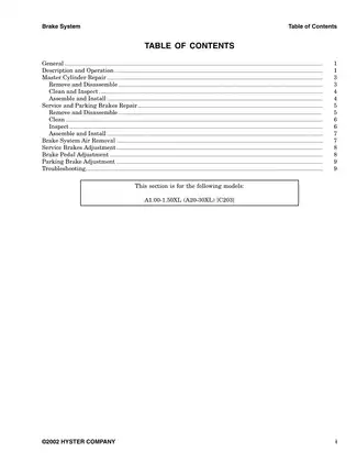 Hyster C203 forklift manual (brake system) Preview image 2