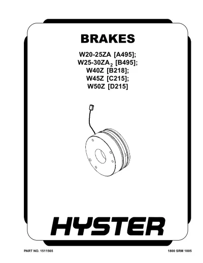 Preview: Hyster W40Z, W45Z, and W50Z Forklift 2006–2008 Factory Service Manual (P/N 1511565, 1499833, 897076)