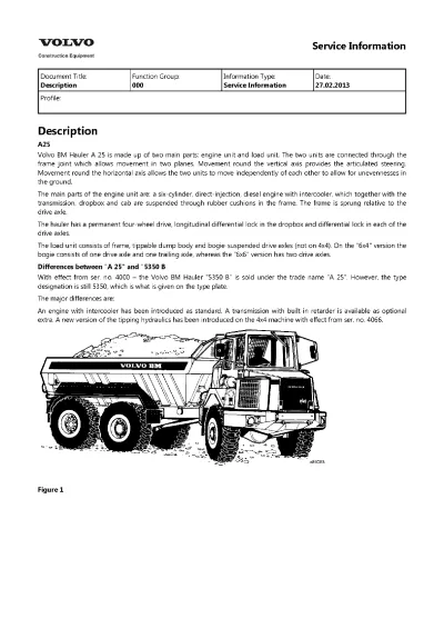 Preview: Volvo BM A25 Articulated Dump Truck Service Manual (P/N P90256)