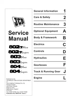 1995-2006 JCB 802.7 Plus, 802.7 super, 803 Plus, 803 super, 804 Plus, 804 super midi excavator service manual Preview image 1