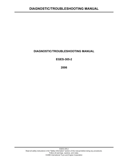 2006 Navistar VT275 Diesel Engine Diagnostic/Troubleshooting Manual (P/N EGES-305-2)