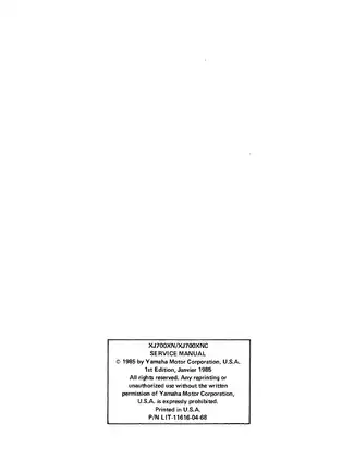 Yamaha XJ700XN/XJ700XNC Motorcycle Service Manual (1985) Preview image 3