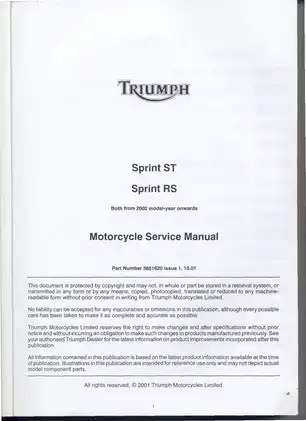 2002-2005 Triumph Sprint ST 955, Sprint RS 955 service manual Preview image 2