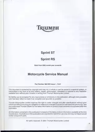 Triumph Motorcycle Service Manual - Sprint ST & Sprint RS (2002 and Newer) Preview image 2