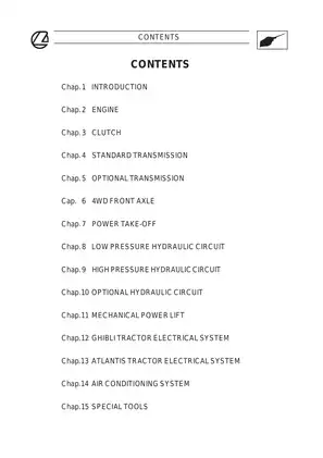 Landini Ghibli & Atlantis Tractor Service Manual (2003 Edition) Preview image 2