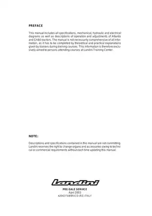 Landini Ghibli & Atlantis Tractor Service Manual (2003 Edition) Preview image 3