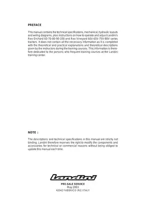 Comprehensive Manual for Landini Rex Series Tractors (60-100) Preview image 3