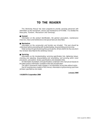 Comprehensive Workshop Manual for Kubota RTV900 Utility Vehicle Preview image 2