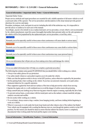 2014 Rondo G 2.0 GDI Service Manual - Comprehensive Guide for Vehicle Maintenance