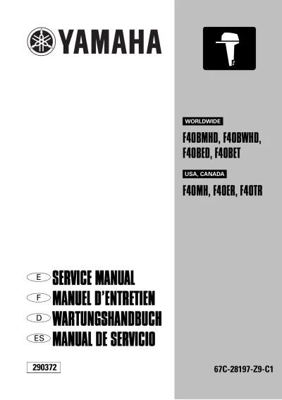 Preview: 1999 Yamaha F40B Outboard Motor Service & Repair Manual (P/N 67C-28197-Z9-C1)