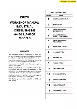 Isuzu Industrial diesel engine A-4BG1, A-6BG1 models service manual Preview image 3